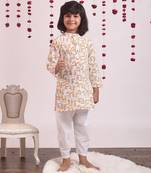 White cotton woven boys kurta pyjama set