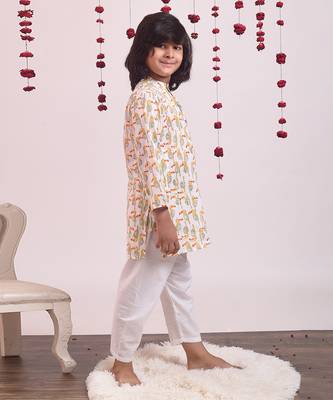 White cotton woven boys kurta pyjama set 2