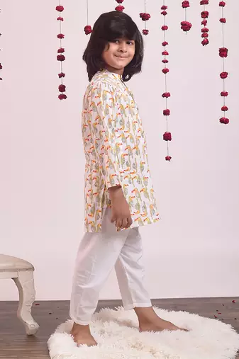 White cotton woven boys kurta pyjama set