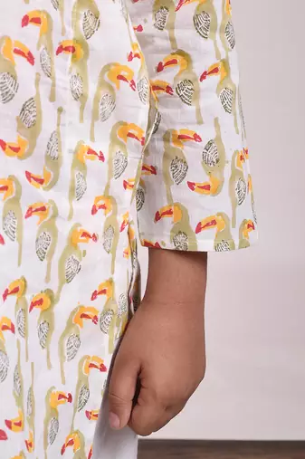 White cotton woven boys kurta pyjama set