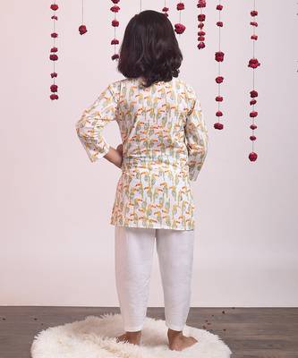 White cotton woven boys kurta pyjama set 4