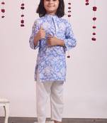 Blue cotton woven boys kurta pyjama set