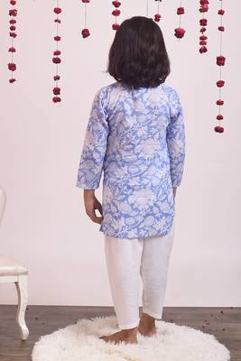 Blue cotton woven boys kurta pyjama set 3