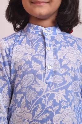 Blue cotton woven boys kurta pyjama set 4