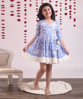 Blue cotton woven Floral Printed dress 1