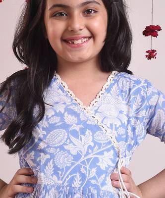 Blue cotton woven Floral Printed dress 2