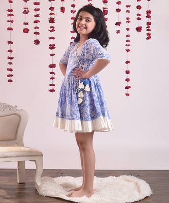 Blue cotton woven Floral Printed dress 3
