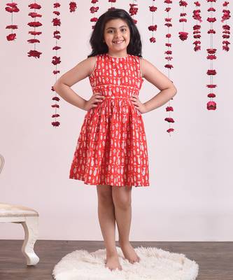 Red cotton woven Animal Printed dress 2
