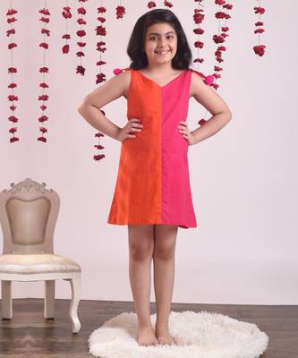 Pink And Orange cotton woven dress 1
