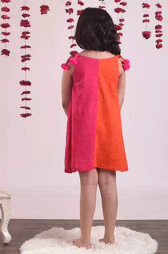Pink And Orange cotton woven dress