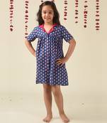 Blue cotton woven Floral Printed dress For Girls
