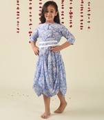 Blue cotton woven Floral Printed dress