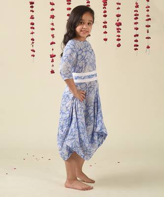 Blue cotton woven Floral Printed dress 2