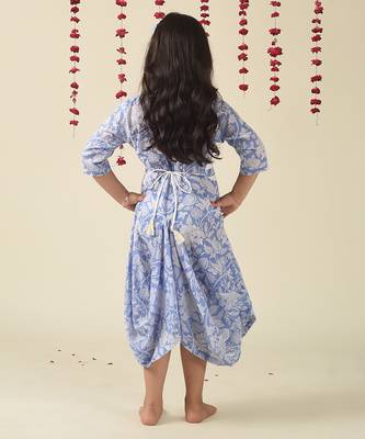 Blue cotton woven Floral Printed dress 4