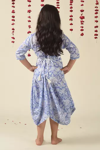 Blue cotton woven Floral Printed dress