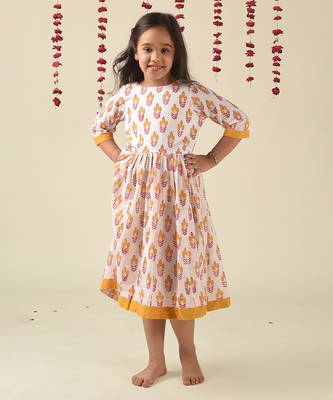 white cotton woven Floral Printed dress 1