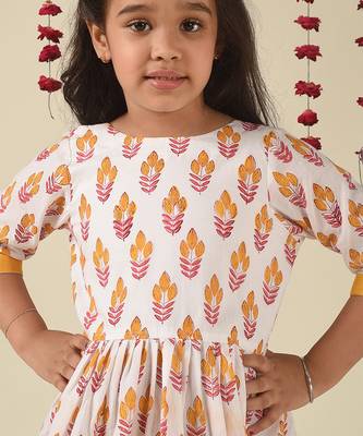 white cotton woven Floral Printed dress 2