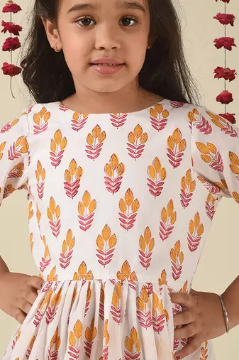 white cotton woven Floral Printed dress