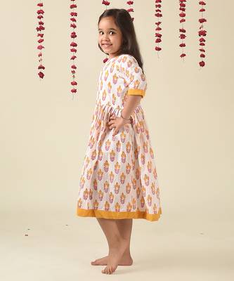 white cotton woven Floral Printed dress 3