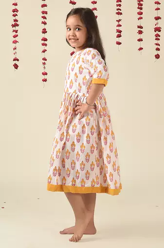 white cotton woven Floral Printed dress