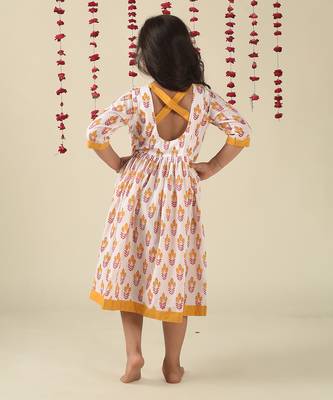white cotton woven Floral Printed dress 4
