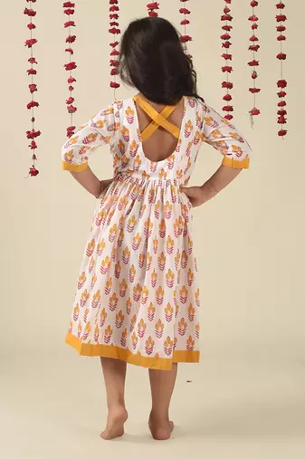 white cotton woven Floral Printed dress
