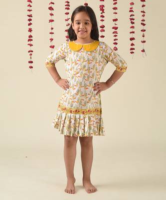 White cotton woven Printed dress 1