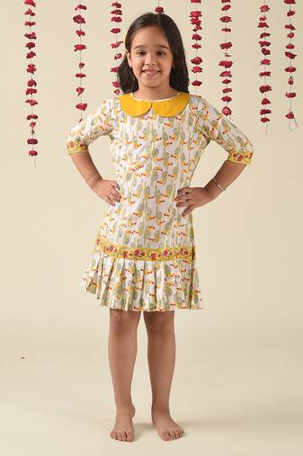 White cotton woven Printed dress