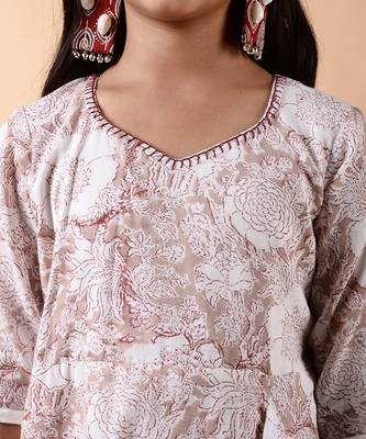 Beige cotton woven Floral printed dress 2