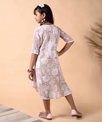 Beige cotton woven Floral printed dress 3