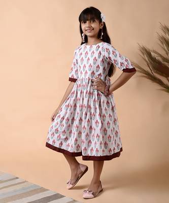 Maroon cotton woven Floral Printed dress 1
