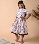 Maroon cotton woven Floral Printed dress