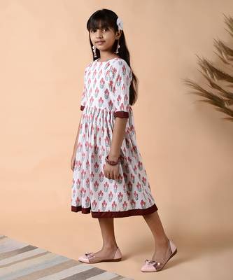 Maroon cotton woven Floral Printed dress 2