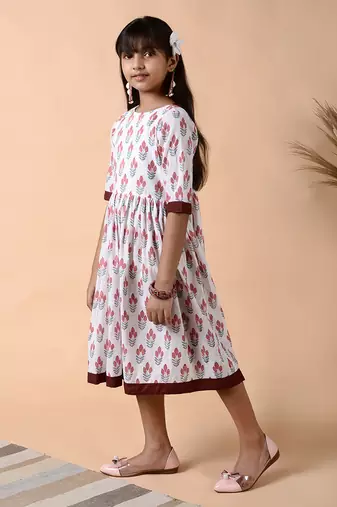 Maroon cotton woven Floral Printed dress