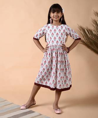 Maroon cotton woven Floral Printed dress 3