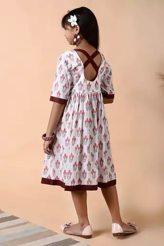 Maroon cotton woven Floral Printed dress