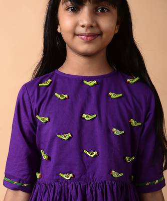 Blue woven cotton  girls kurta pant set 3
