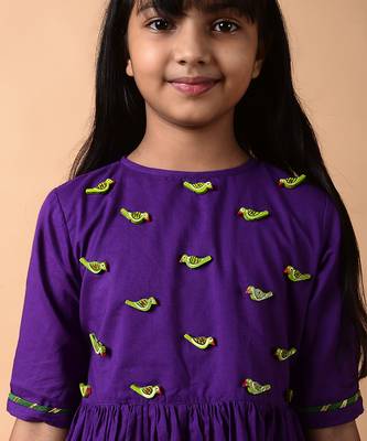 Violet cotton woven girls kurta pant set 3