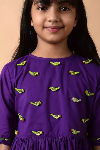 Violet cotton woven girls kurta pant set