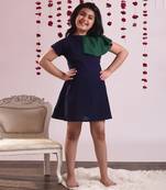 Navy cotton woven dress For Girls