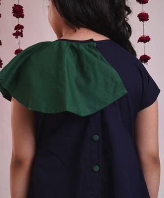 Navy cotton woven dress For Girls 4