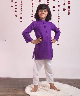 Violet cotton woven boys kurta pyjama set 1
