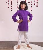 Violet cotton woven boys kurta pyjama set