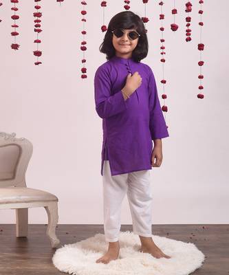 Violet cotton woven boys kurta pyjama set 2