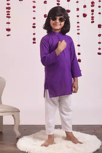 Violet cotton woven boys kurta pyjama set