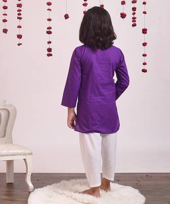 Violet cotton woven boys kurta pyjama set 3