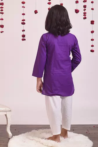 Violet cotton woven boys kurta pyjama set