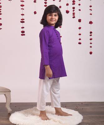 Violet cotton woven boys kurta pyjama set 4