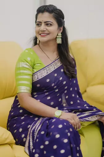 Purple Viscose Georgette Weaving Jacquard Saree 
