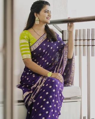 Purple Viscose Georgette Weaving Jacquard Saree  3